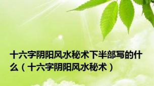 十六字阴阳风水秘术下半部写的什么（十六字阴阳风水秘术）