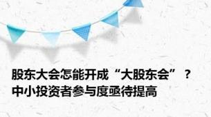 股东大会怎能开成“大股东会”？ 中小投资者参与度亟待提高