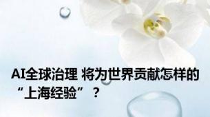 AI全球治理 将为世界贡献怎样的“上海经验”？