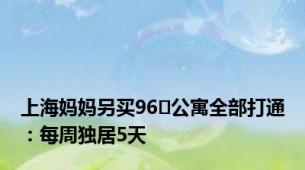 上海妈妈另买96㎡公寓全部打通：每周独居5天