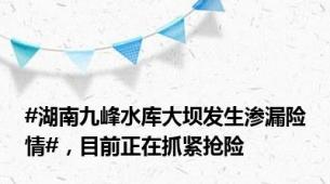 #湖南九峰水库大坝发生渗漏险情#，目前正在抓紧抢险