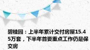 碧桂园：上半年累计交付房屋15.45万套，下半年首要重点工作仍是保交房