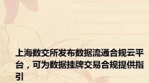 上海数交所发布数据流通合规云平台，可为数据挂牌交易合规提供指引