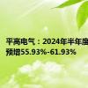 平高电气：2024年半年度净利润预增55.93%-61.93%