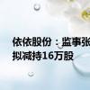 依依股份：监事张国荣拟减持16万股