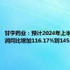 甘李药业：预计2024年上半年净利润同比增加116.17%到145.98%