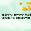 保变电气：预计2024年上半年净利润2200万元 同比扭亏为盈