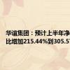 华谊集团：预计上半年净利润同比增加215.44%到305.57%