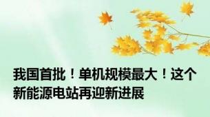 我国首批！单机规模最大！这个新能源电站再迎新进展