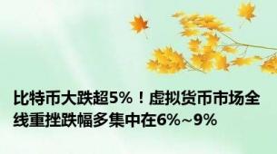 比特币大跌超5%！虚拟货币市场全线重挫跌幅多集中在6%~9%