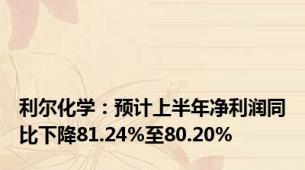 利尔化学：预计上半年净利润同比下降81.24%至80.20%