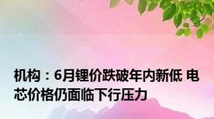 机构：6月锂价跌破年内新低 电芯价格仍面临下行压力