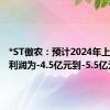 *ST傲农：预计2024年上半年净利润为-4.5亿元到-5.5亿元