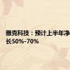 雅克科技：预计上半年净利润增长50%-70%