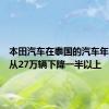 本田汽车在泰国的汽车年产能将从27万辆下降一半以上