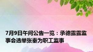 7月9日午间公告一览：承德露露监事会选举张秦为职工监事