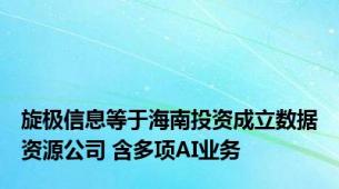 旋极信息等于海南投资成立数据资源公司 含多项AI业务