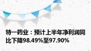 特一药业：预计上半年净利润同比下降98.49%至97.90%