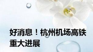 好消息！杭州机场高铁重大进展