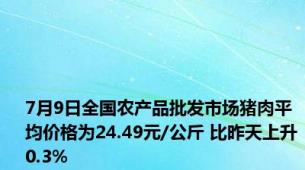 7月9日全国农产品批发市场猪肉平均价格为24.49元/公斤 比昨天上升0.3%