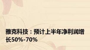 雅克科技：预计上半年净利润增长50%-70%