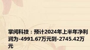 掌阅科技：预计2024年上半年净利润为-4991.67万元到-2745.42万元