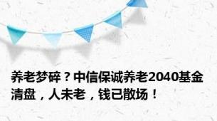 养老梦碎？中信保诚养老2040基金清盘，人未老，钱已散场！