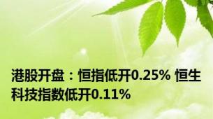 港股开盘：恒指低开0.25% 恒生科技指数低开0.11%