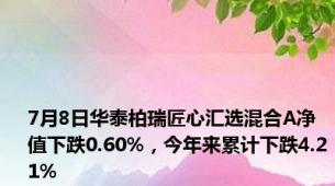 7月8日华泰柏瑞匠心汇选混合A净值下跌0.60%，今年来累计下跌4.21%