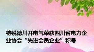 特锐德川开电气荣获四川省电力企业协会“先进会员企业”称号