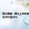 珠江啤酒：预计上半年净利润增长30%至45%