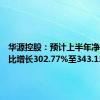 华源控股：预计上半年净利润同比增长302.77%至343.15%