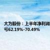 大为股份：上半年净利润同比减亏62.19%-70.49%