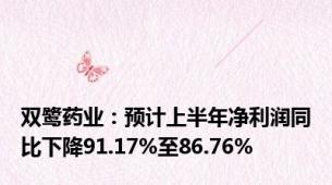 双鹭药业：预计上半年净利润同比下降91.17%至86.76%