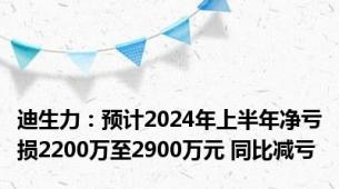 迪生力：预计2024年上半年净亏损2200万至2900万元 同比减亏