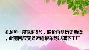 金龙鱼一度跌超8%，股价再创历史新低，此前回应交叉运输罐车到过旗下工厂