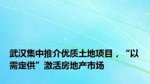 武汉集中推介优质土地项目，“以需定供”激活房地产市场