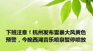 下班注意！杭州发布雷暴大风黄色预警，今晚西湖音乐喷泉暂停喷放