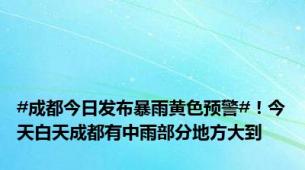 #成都今日发布暴雨黄色预警#！今天白天成都有中雨部分地方大到