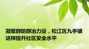 凝聚群防群治力量，松江区九亭镇这样提升社区安全水平