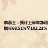 泰慕士：预计上半年净利润同比增长68.51%至102.21%