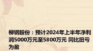 柳钢股份：预计2024年上半年净利润5000万元至5800万元 同比扭亏为盈