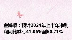 金鸿顺：预计2024年上半年净利润同比减亏41.06%到60.71%