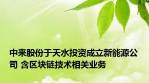 中来股份于天水投资成立新能源公司 含区块链技术相关业务