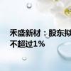 禾盛新材：股东拟减持不超过1%