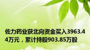 佐力药业获北向资金买入3963.44万元，累计持股903.85万股