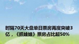 时隔70天大盘单日票房再度突破3亿，《抓娃娃》票房占比超50%