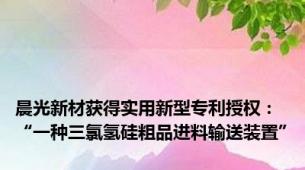 晨光新材获得实用新型专利授权：“一种三氯氢硅粗品进料输送装置”