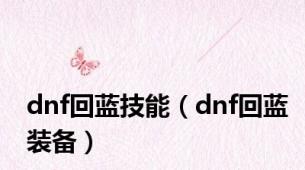 dnf回蓝技能（dnf回蓝装备）