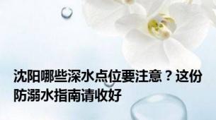 沈阳哪些深水点位要注意？这份防溺水指南请收好